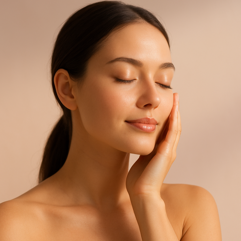 Mujer con piel radiante disfrutando su rutina de belleza